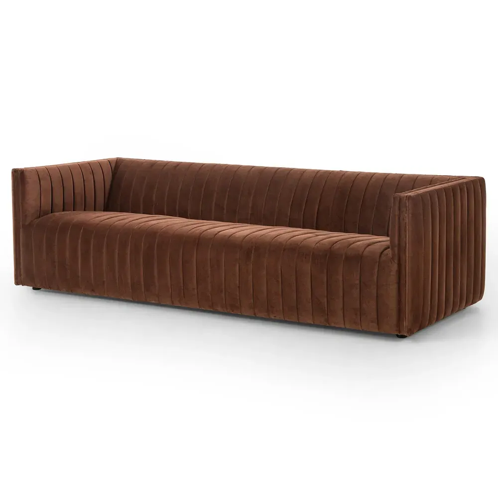 Leo Channel Tufted Sofa - Auburn, Velvet