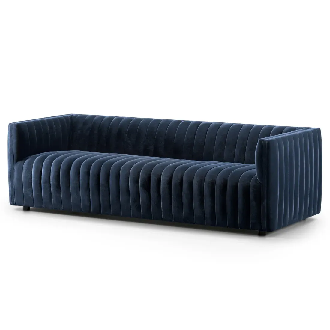 Leo Channel Tufted Sofa - Blue, Velvet