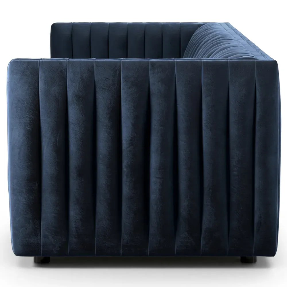 Leo Channel Tufted Sofa - Blue, Velvet