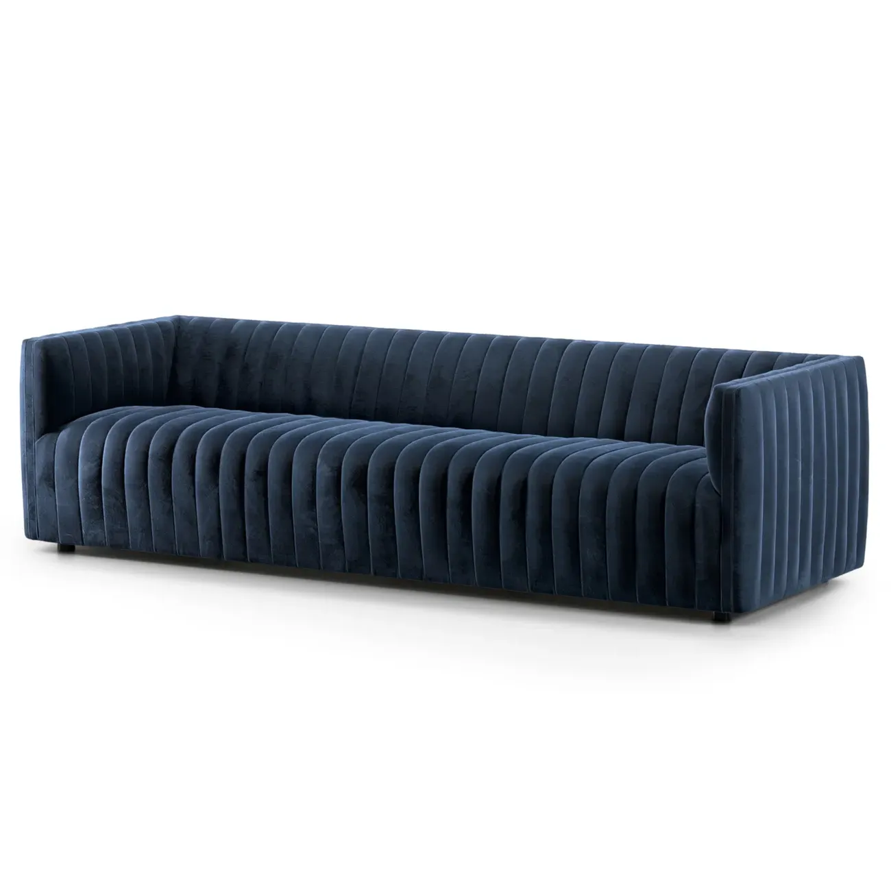 Leo Channel Tufted Sofa - Blue, Velvet