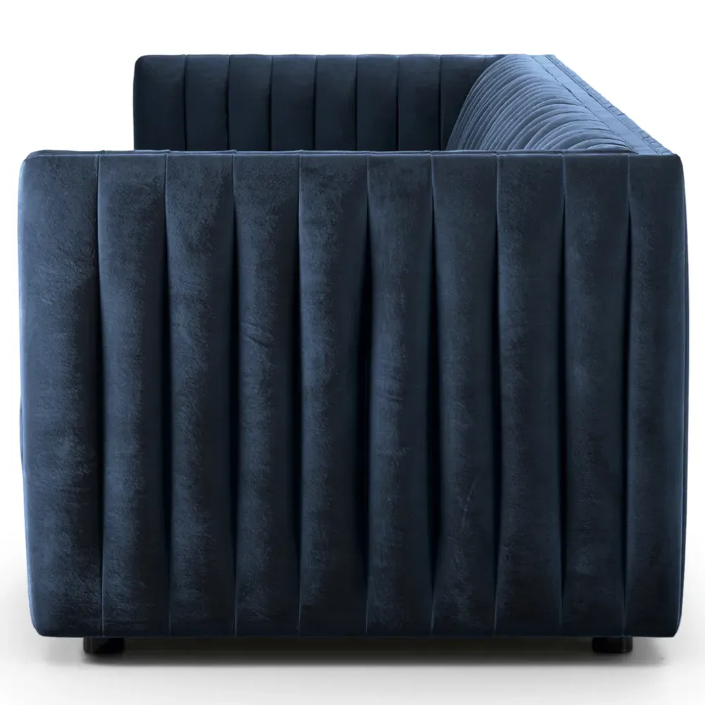 Leo Channel Tufted Sofa - Blue, Velvet