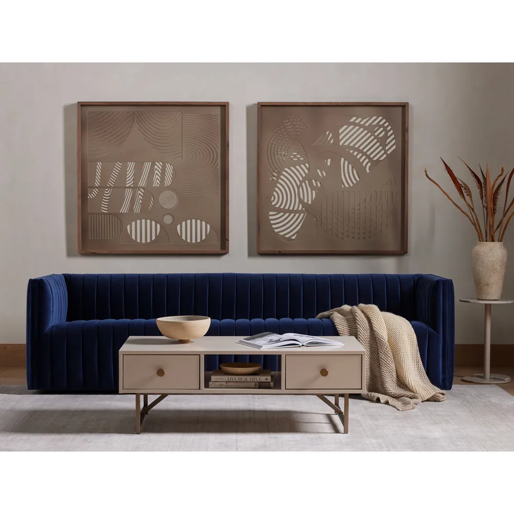 Leo Channel Tufted Sofa - Blue, Velvet