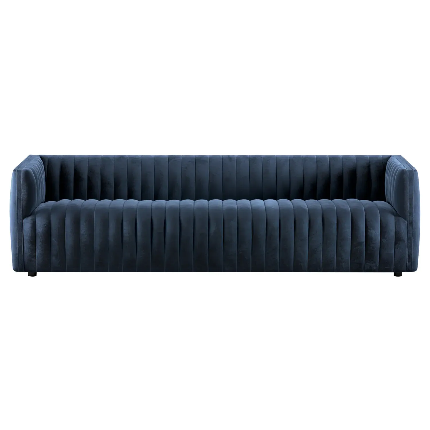 Leo Channel Tufted Sofa - Blue, Velvet