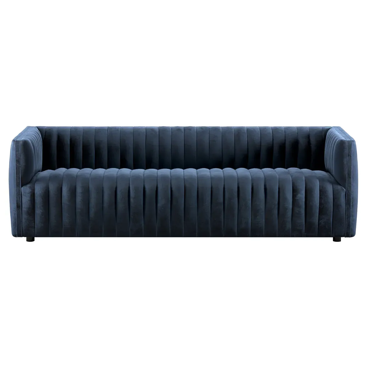 Leo Channel Tufted Sofa - Blue, Velvet