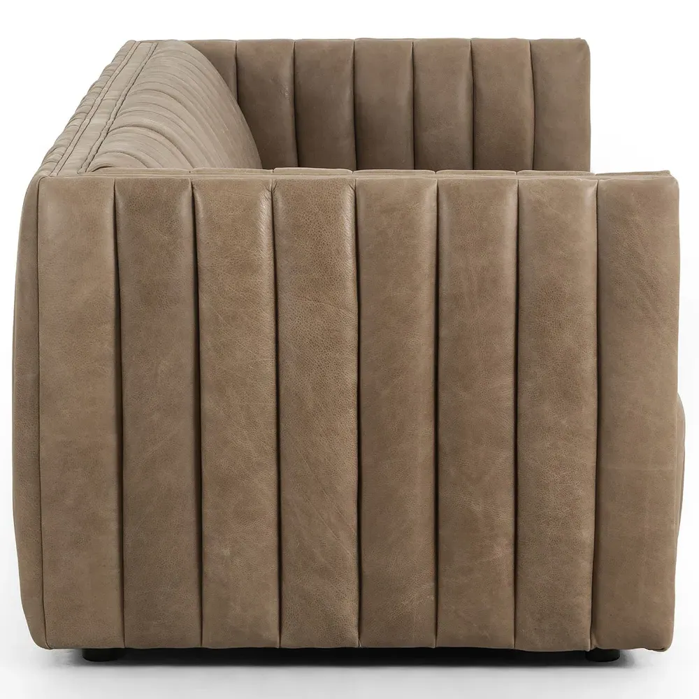 Leo Channel Tufted Sofa - Brown, Leather