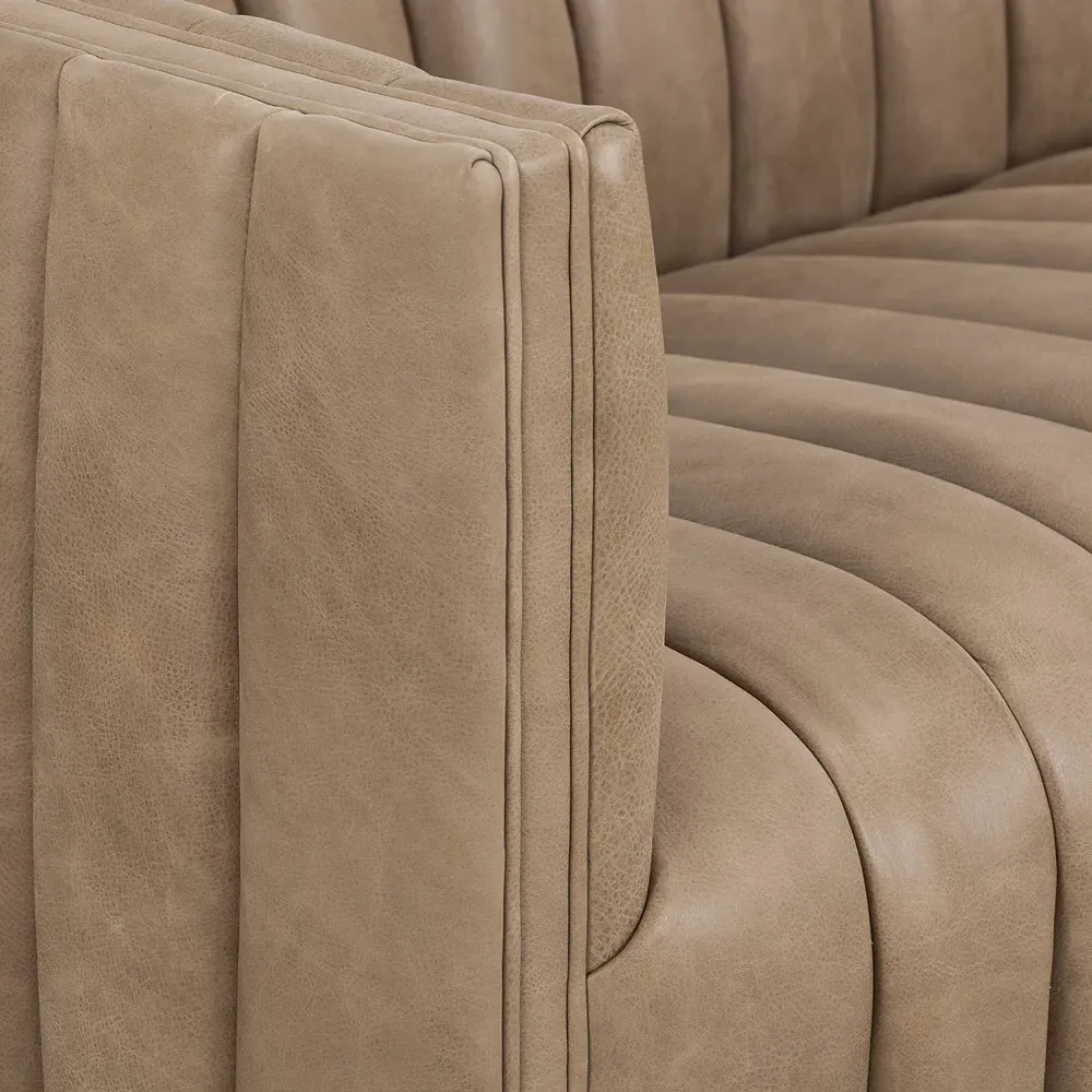 Leo Channel Tufted Sofa - Brown, Leather