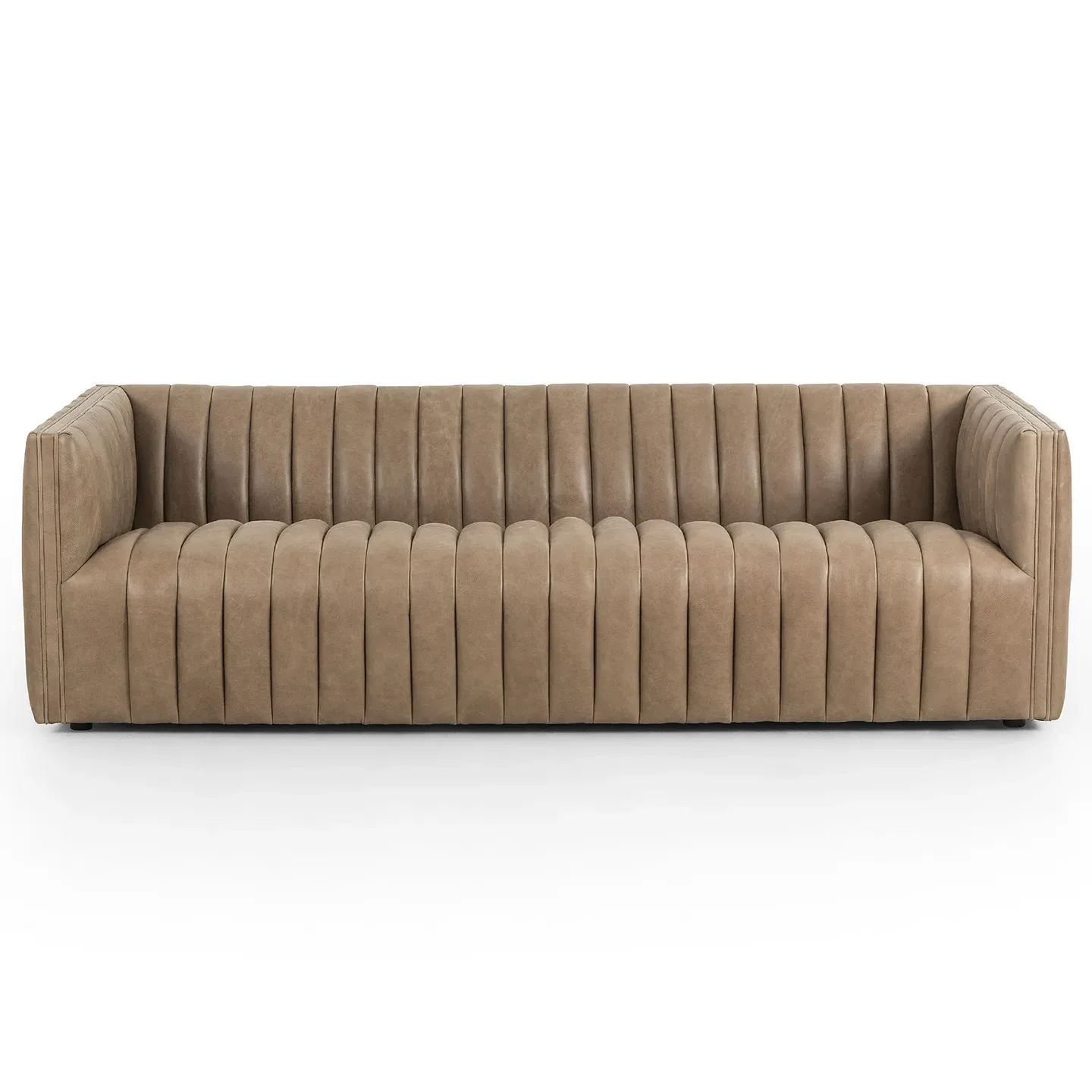 Leo Channel Tufted Sofa - Brown, Leather