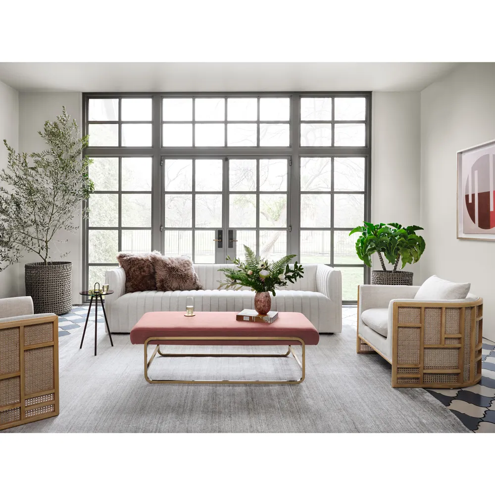 Leo Channel Tufted Sofa - Cream, Performance Fabric