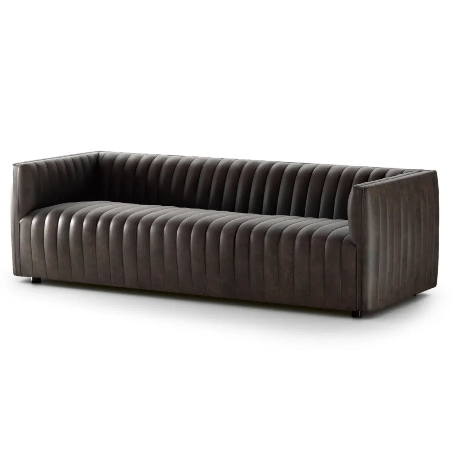 Leo Channel Tufted Sofa - Dark Brown, Leather