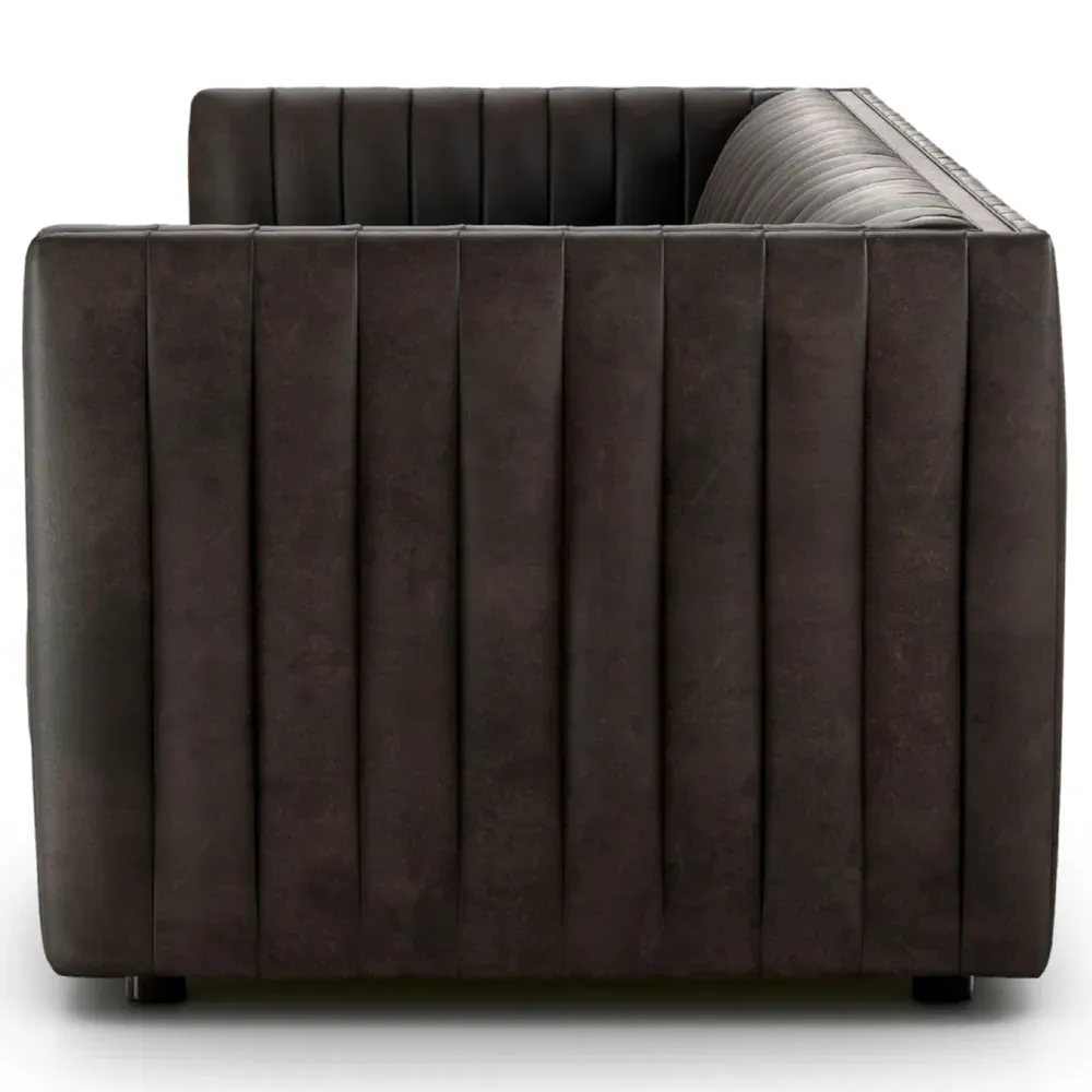 Leo Channel Tufted Sofa - Dark Brown, Leather