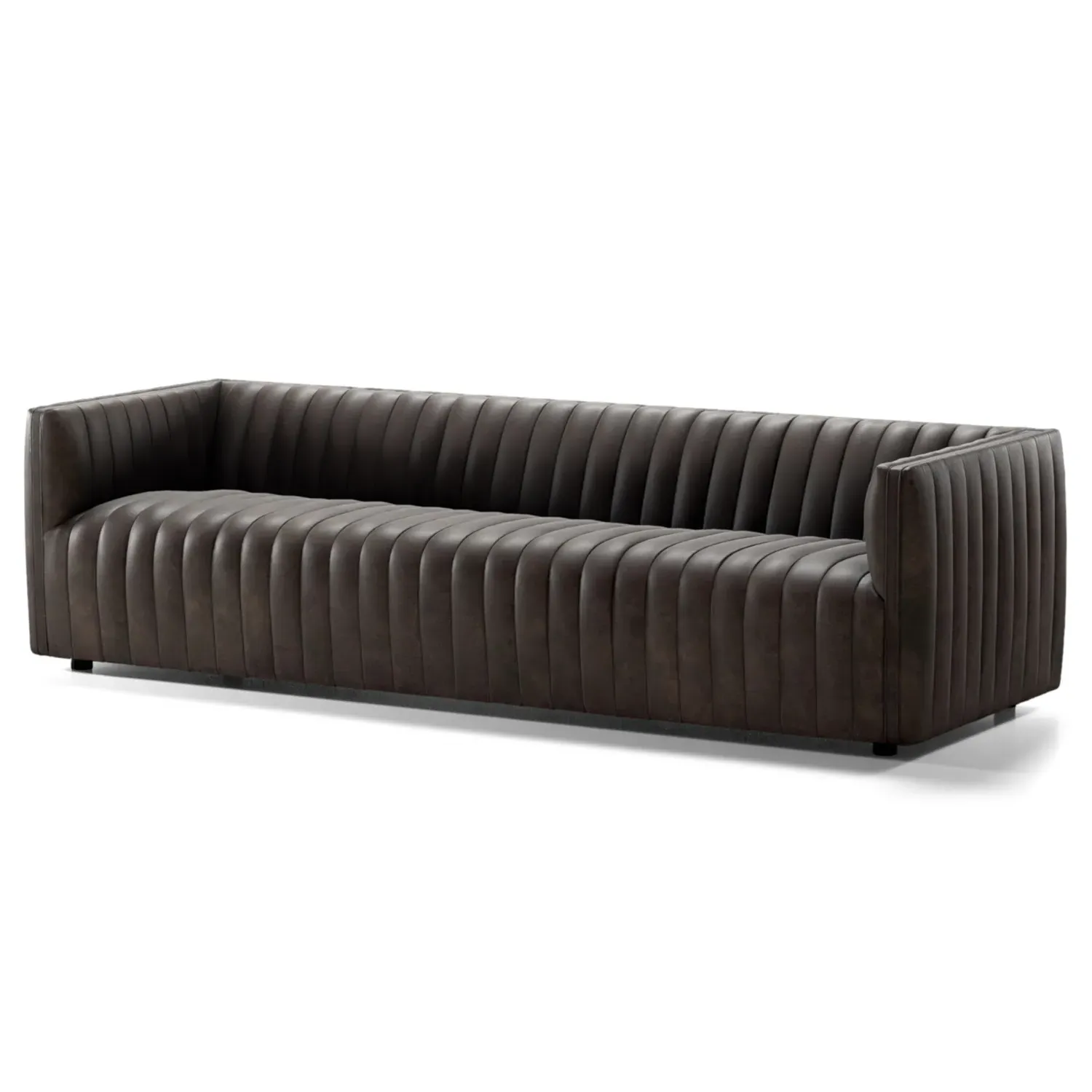 Leo Channel Tufted Sofa - Dark Brown, Leather