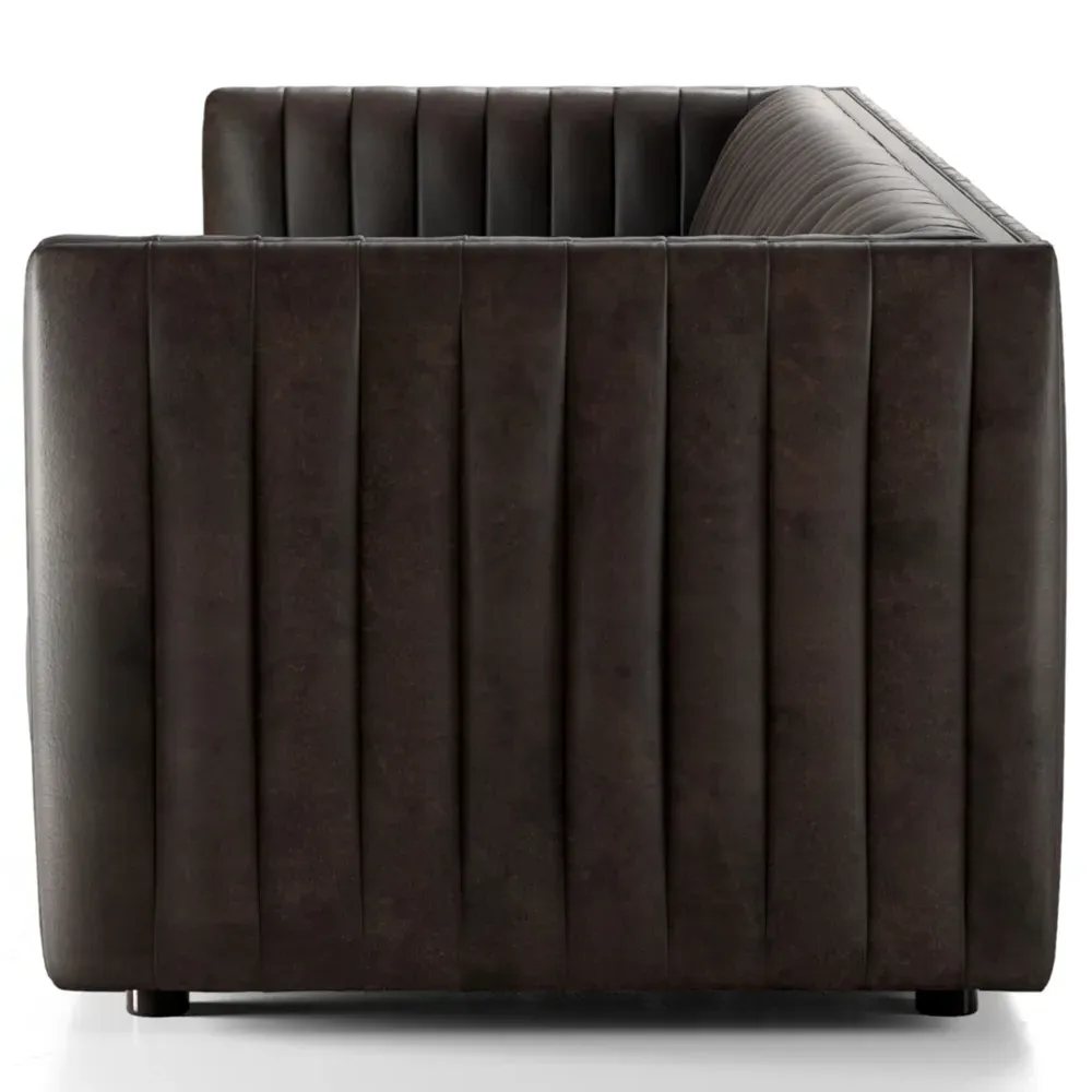 Leo Channel Tufted Sofa - Dark Brown, Leather