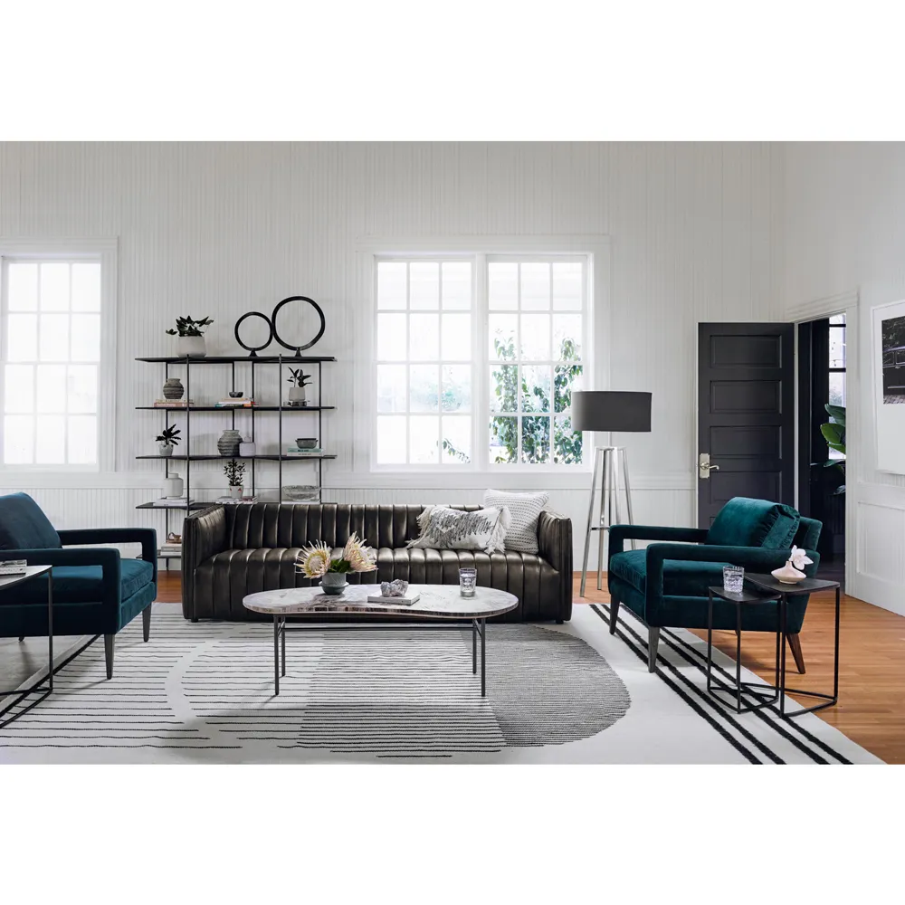 Leo Channel Tufted Sofa - Dark Brown, Leather