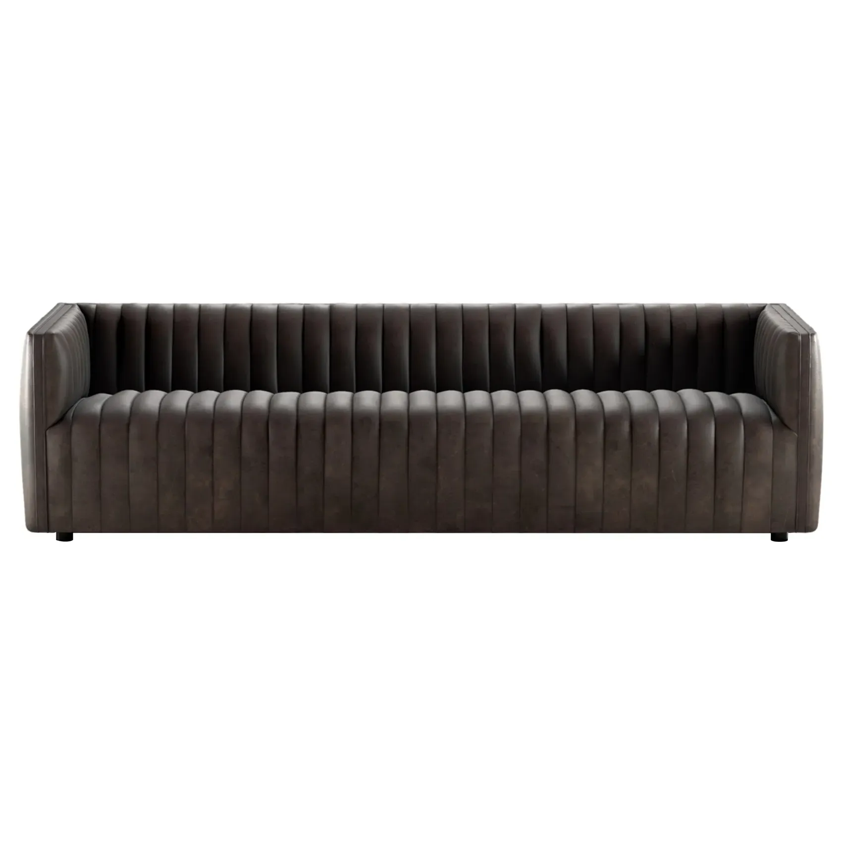 Leo Channel Tufted Sofa - Dark Brown, Leather