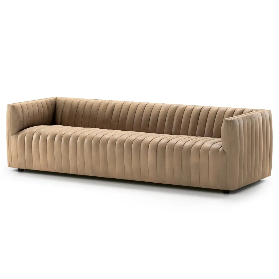 Leo Channel Tufted Sofa - Taupe, Leather