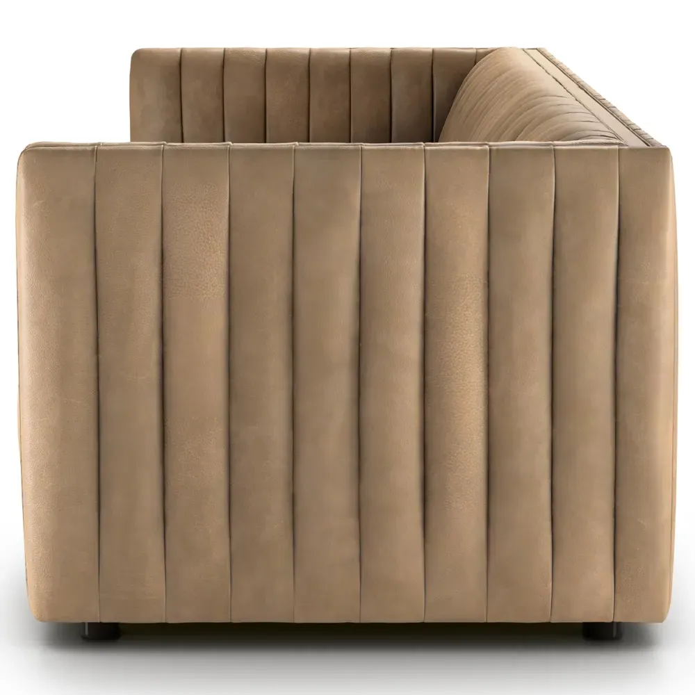 Leo Channel Tufted Sofa - Taupe, Leather