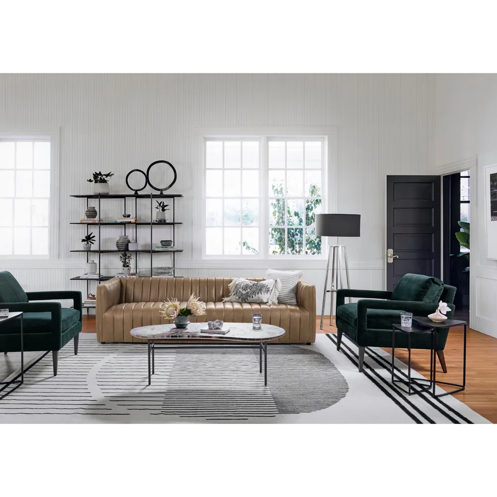 Leo Channel Tufted Sofa - Taupe, Leather