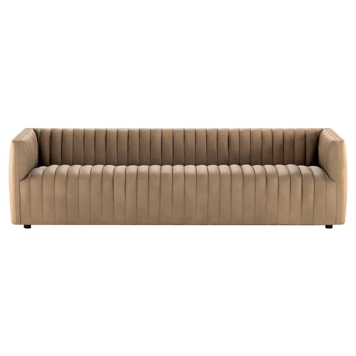 Leo Channel Tufted Sofa - Taupe, Leather