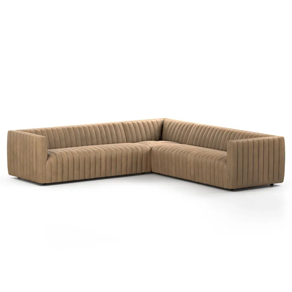 Leo Corner Channel Tufted Sectional - Beige, Leather