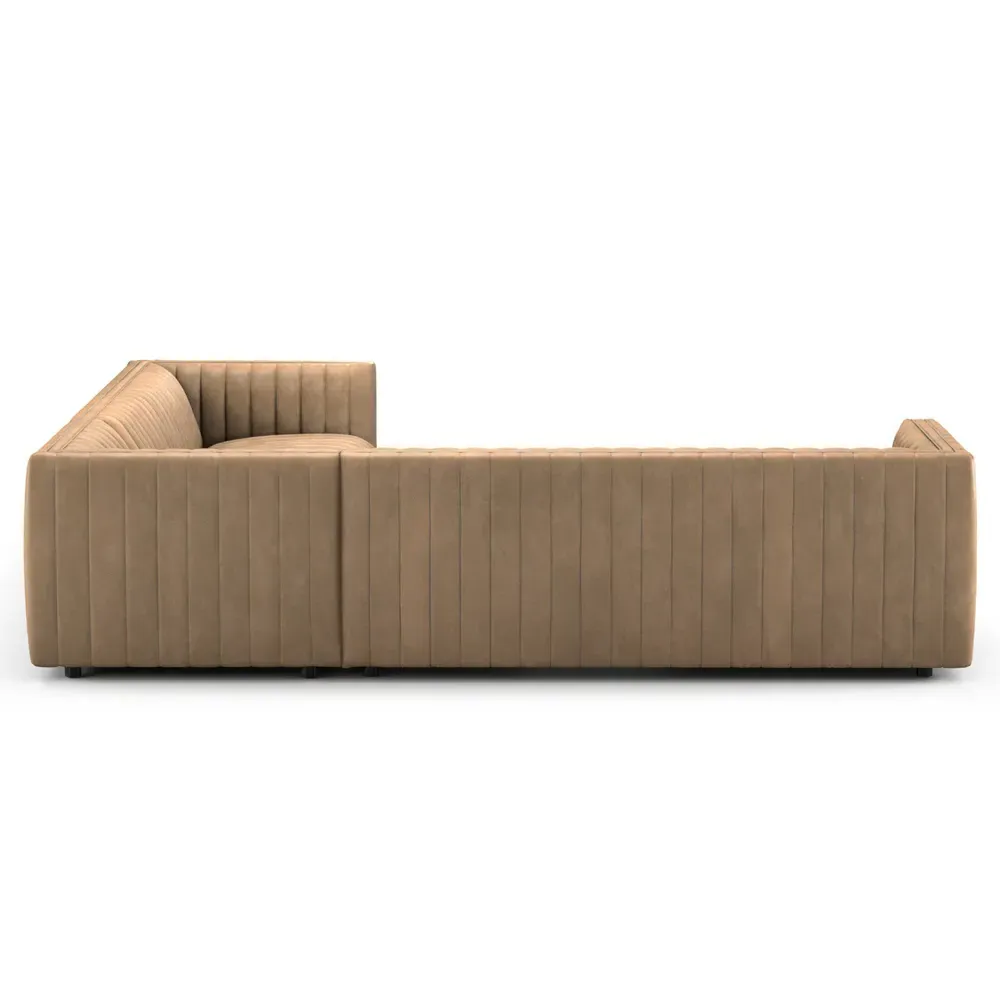 Leo Corner Channel Tufted Sectional - Beige, Leather