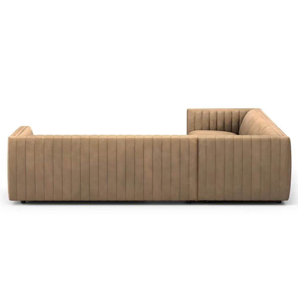 Leo Corner Channel Tufted Sectional - Beige, Leather