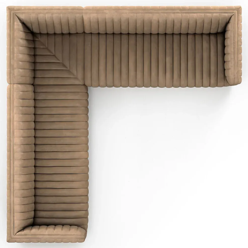 Leo Corner Channel Tufted Sectional - Beige, Leather