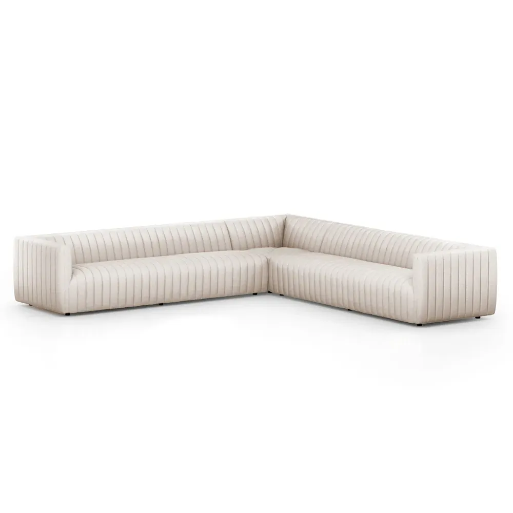 Leo Corner Channel Tufted Sectional - White, Performance
