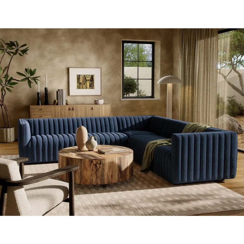Leo Corner Sectional Sofa - Blue, Velvet
