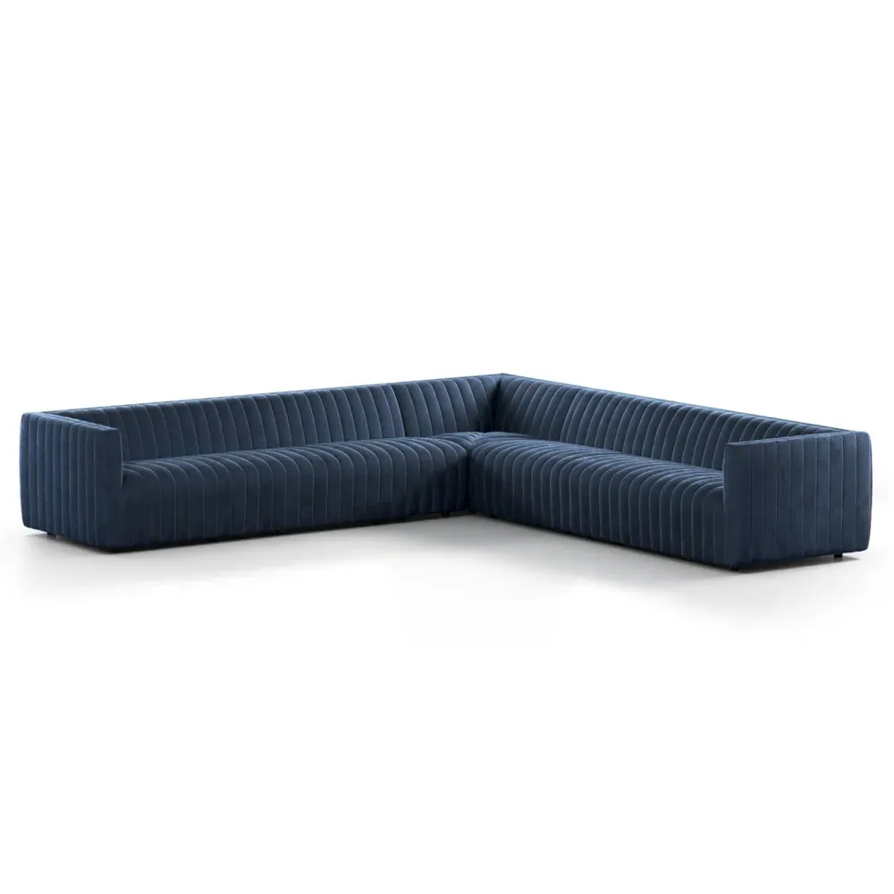 Leo Corner Sectional Sofa - Blue, Velvet
