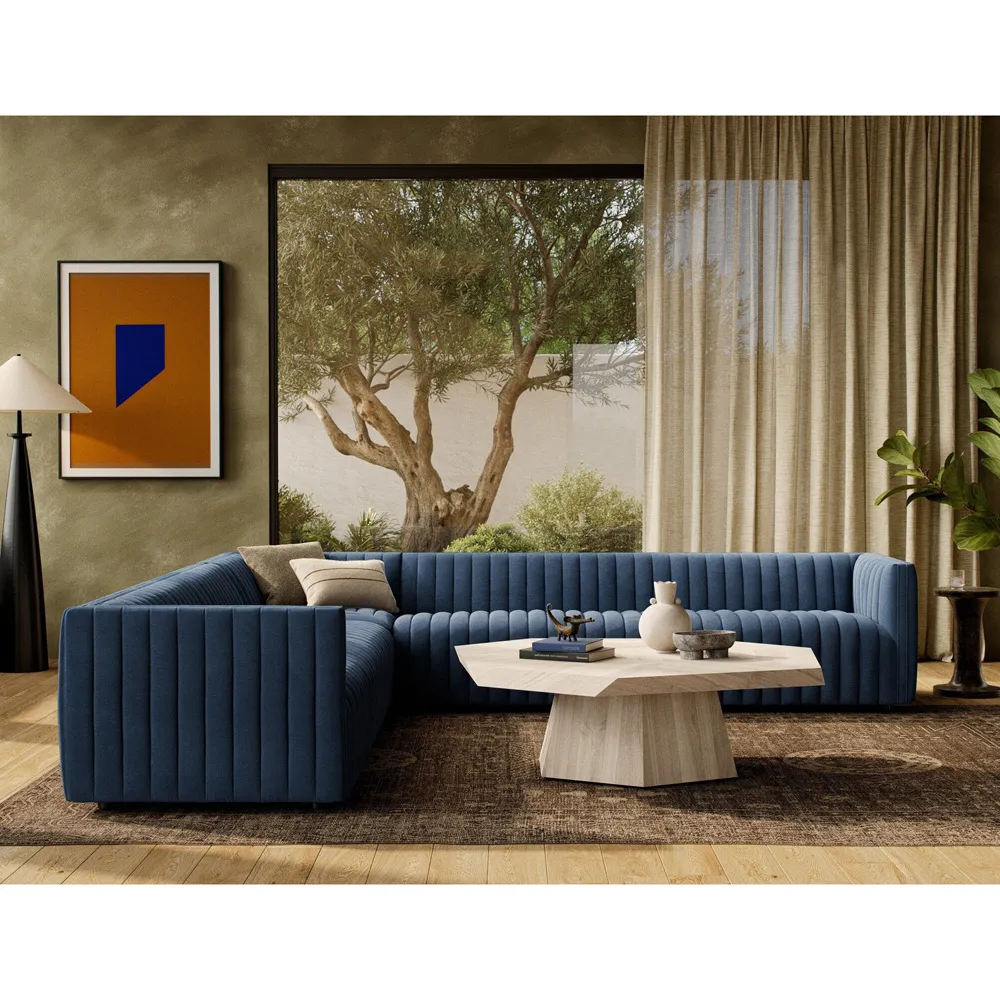 Leo Corner Sectional Sofa - Blue, Velvet