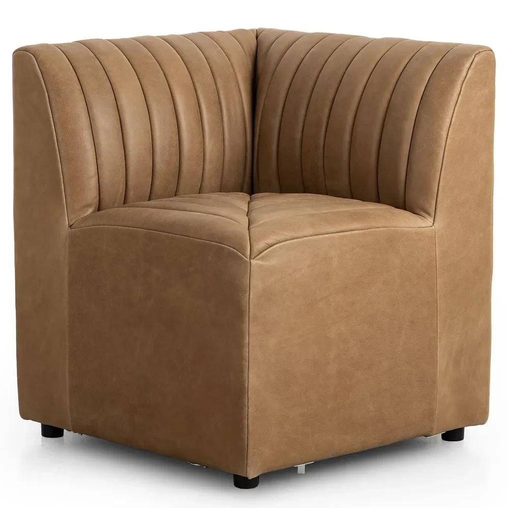 Leo Corner Tufted Dining Banquette - Brown, Leather