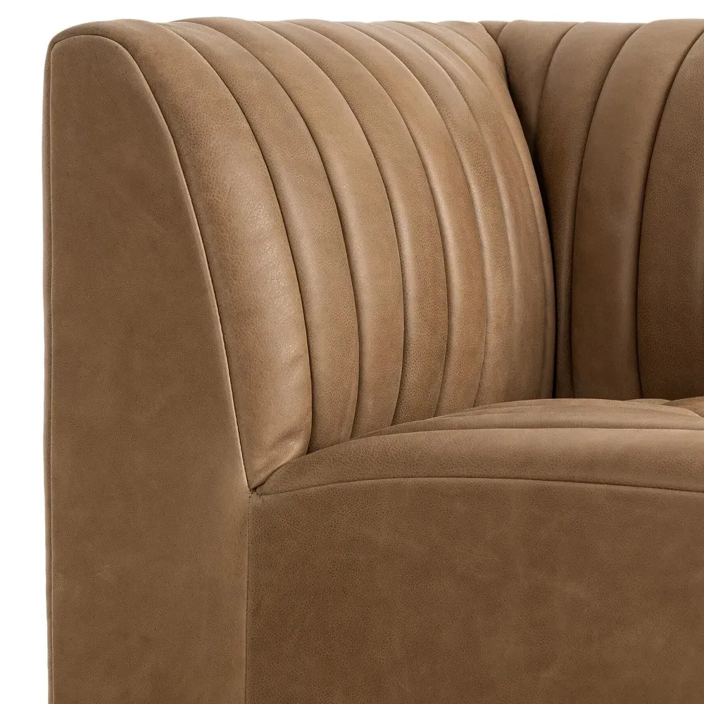 Leo Corner Tufted Dining Banquette - Brown, Leather