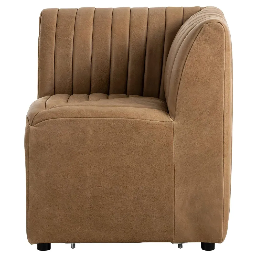 Leo Corner Tufted Dining Banquette - Brown, Leather