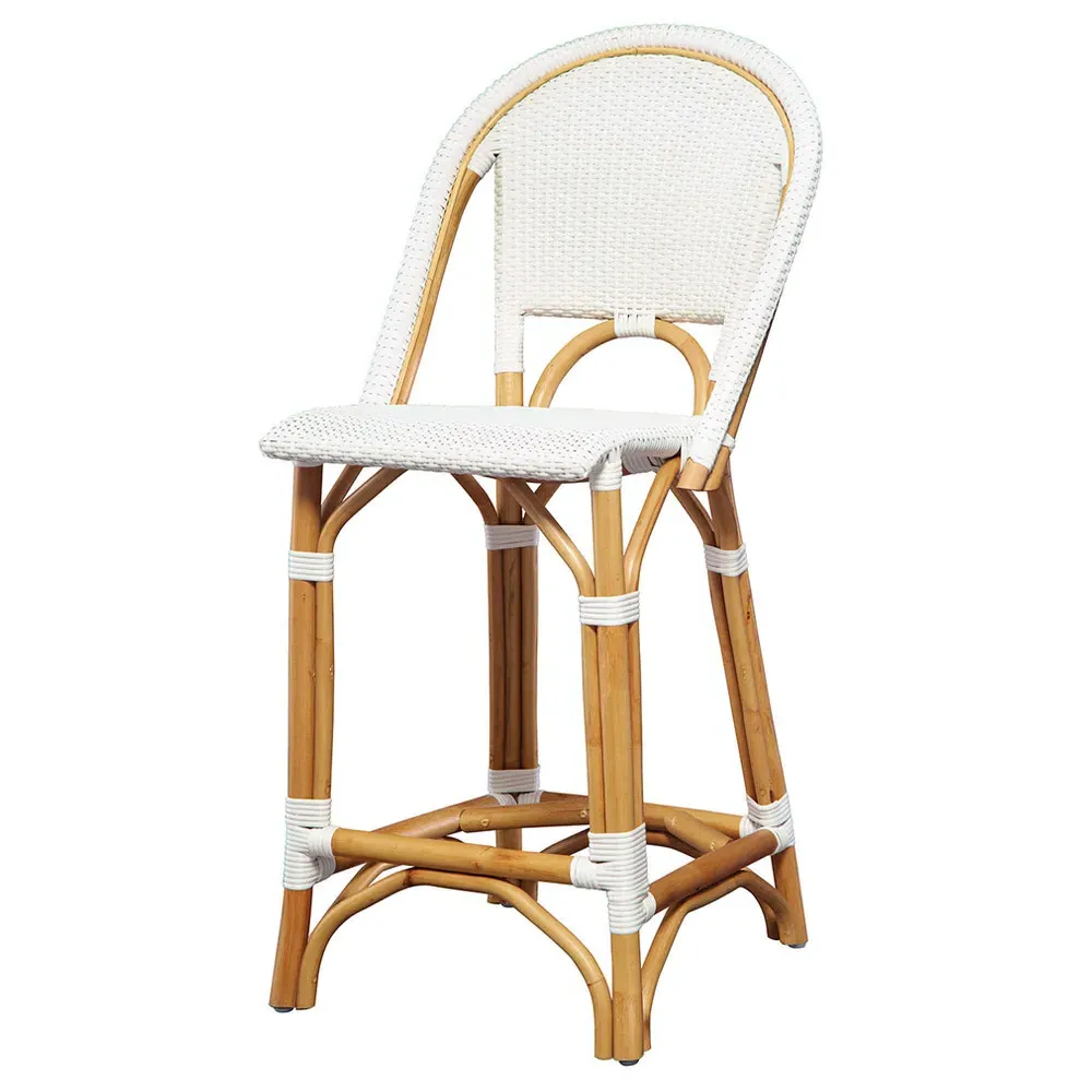 Leo Counter Stool - White, Rattan