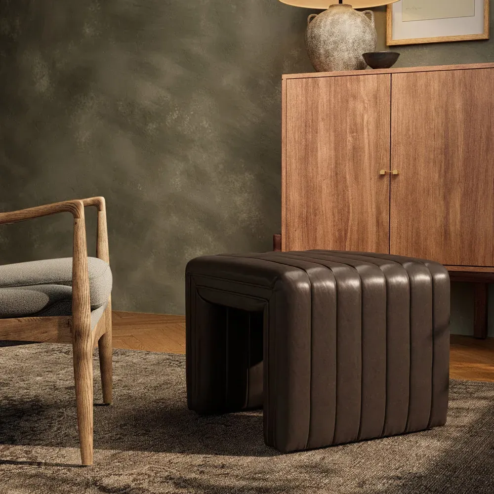 Leo Ottoman - Dark Brown, Leather