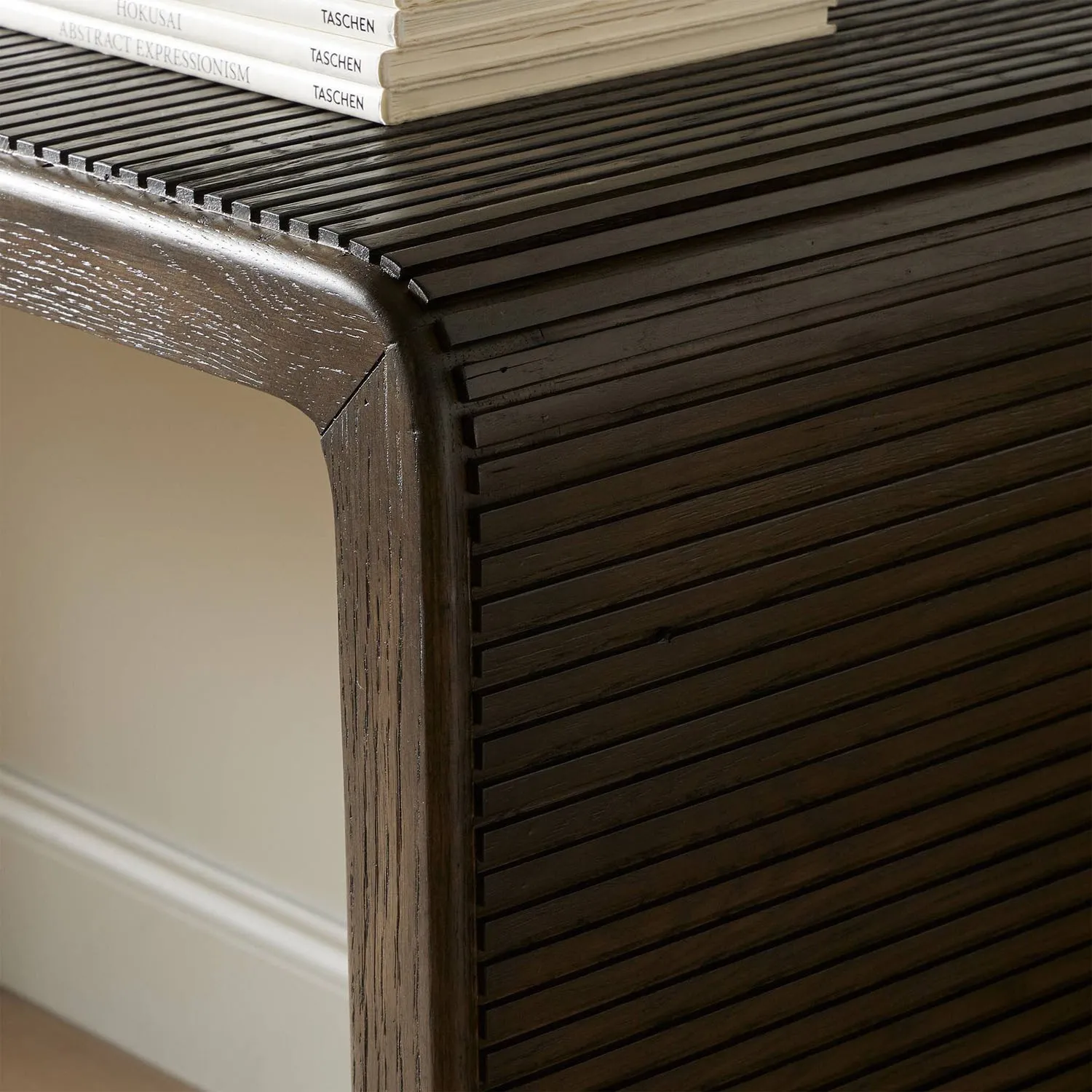 Leo Rustic Lodge Rectangular Console Table - Smoked Black, Oak