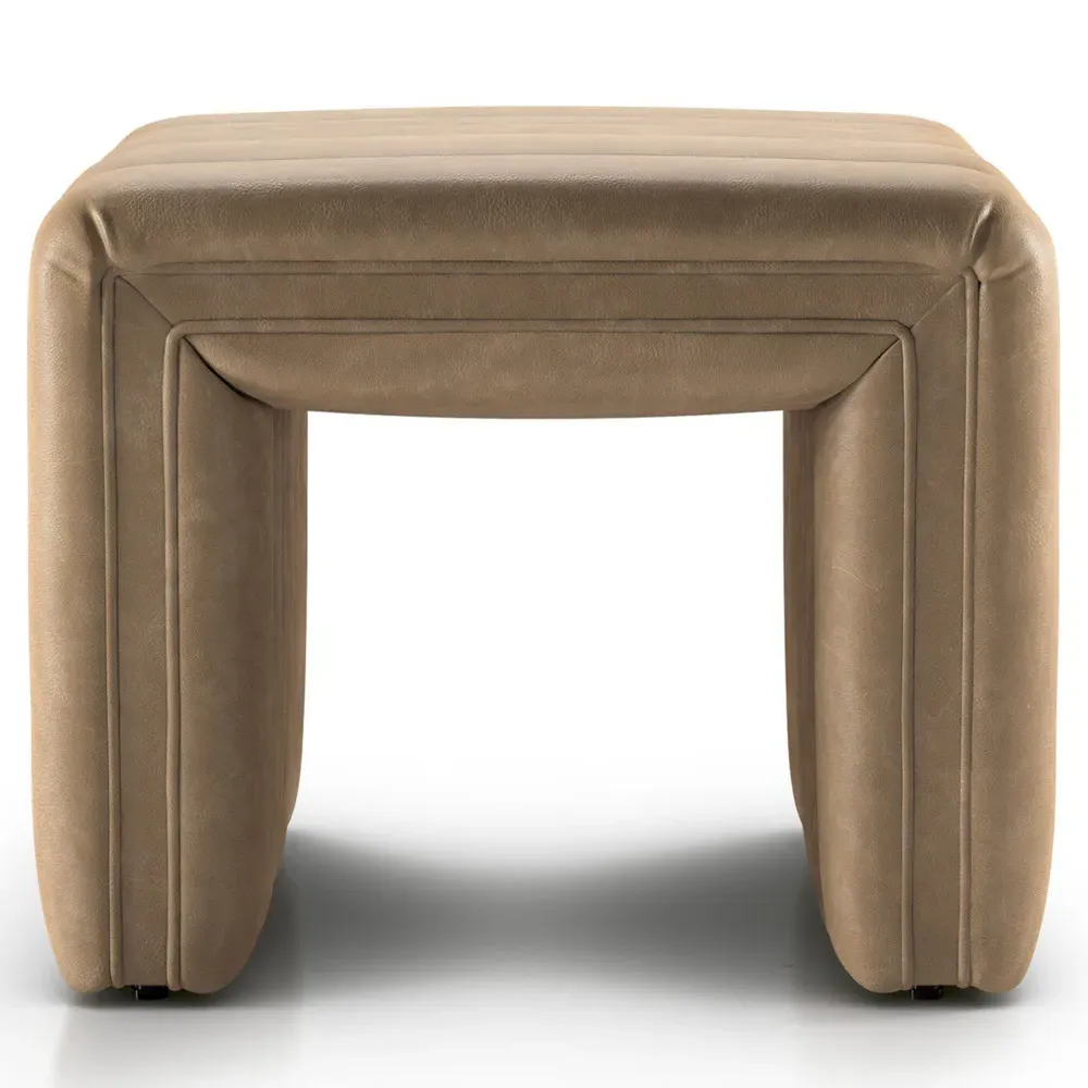 Leo Square Ottoman - Beige, Leather