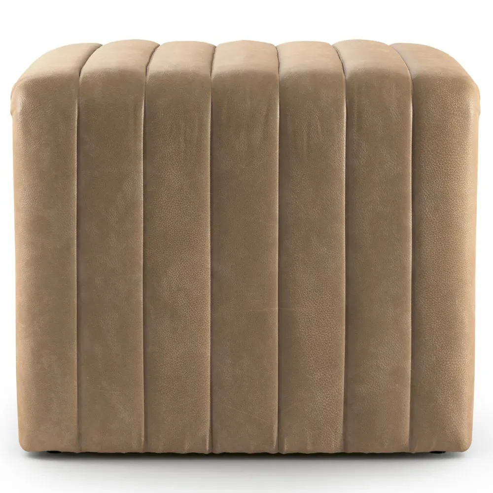 Leo Square Ottoman - Beige, Leather