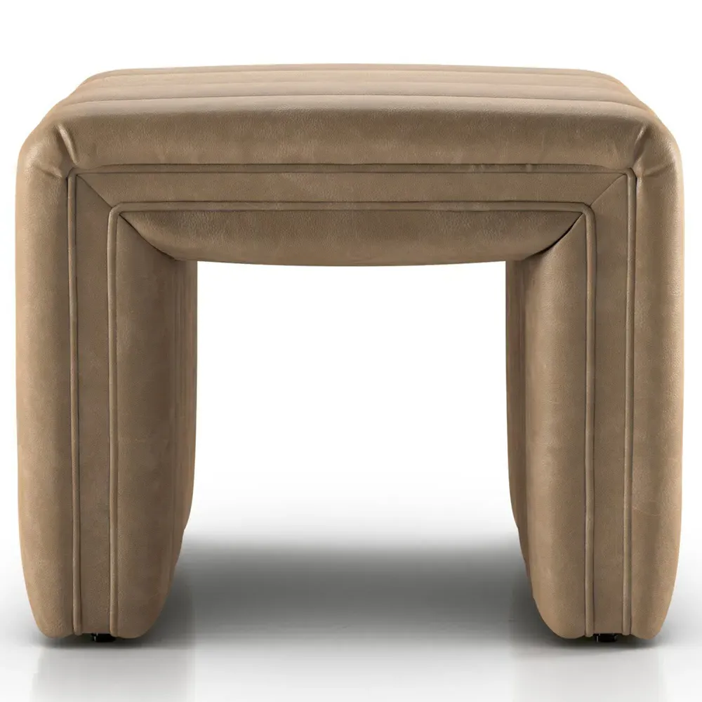 Leo Square Ottoman - Beige, Leather