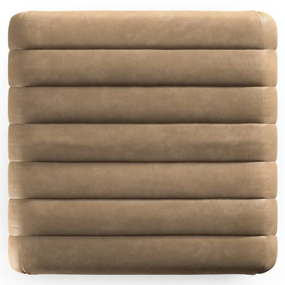 Leo Square Ottoman - Beige, Leather