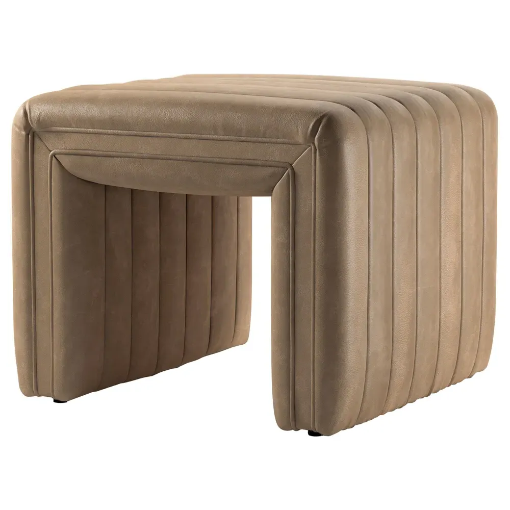 Leo Square Ottoman - Beige, Leather image