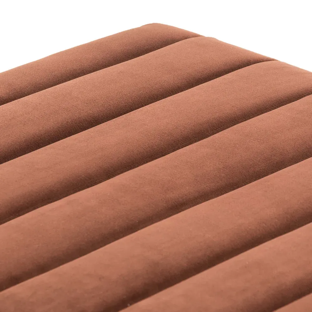 Leo Square Ottoman with Channel Tufting - Auburn Brown, Velvet