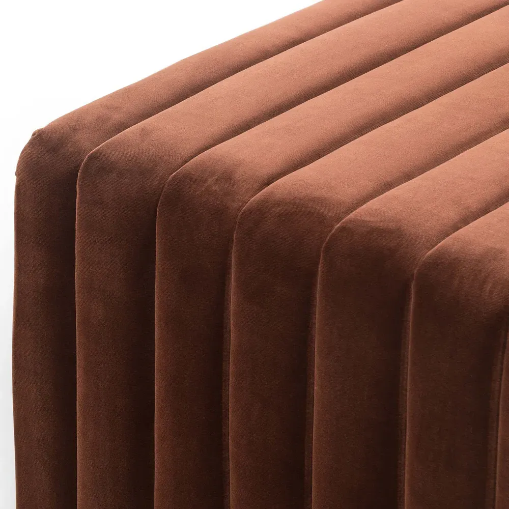 Leo Square Ottoman with Channel Tufting - Auburn Brown, Velvet