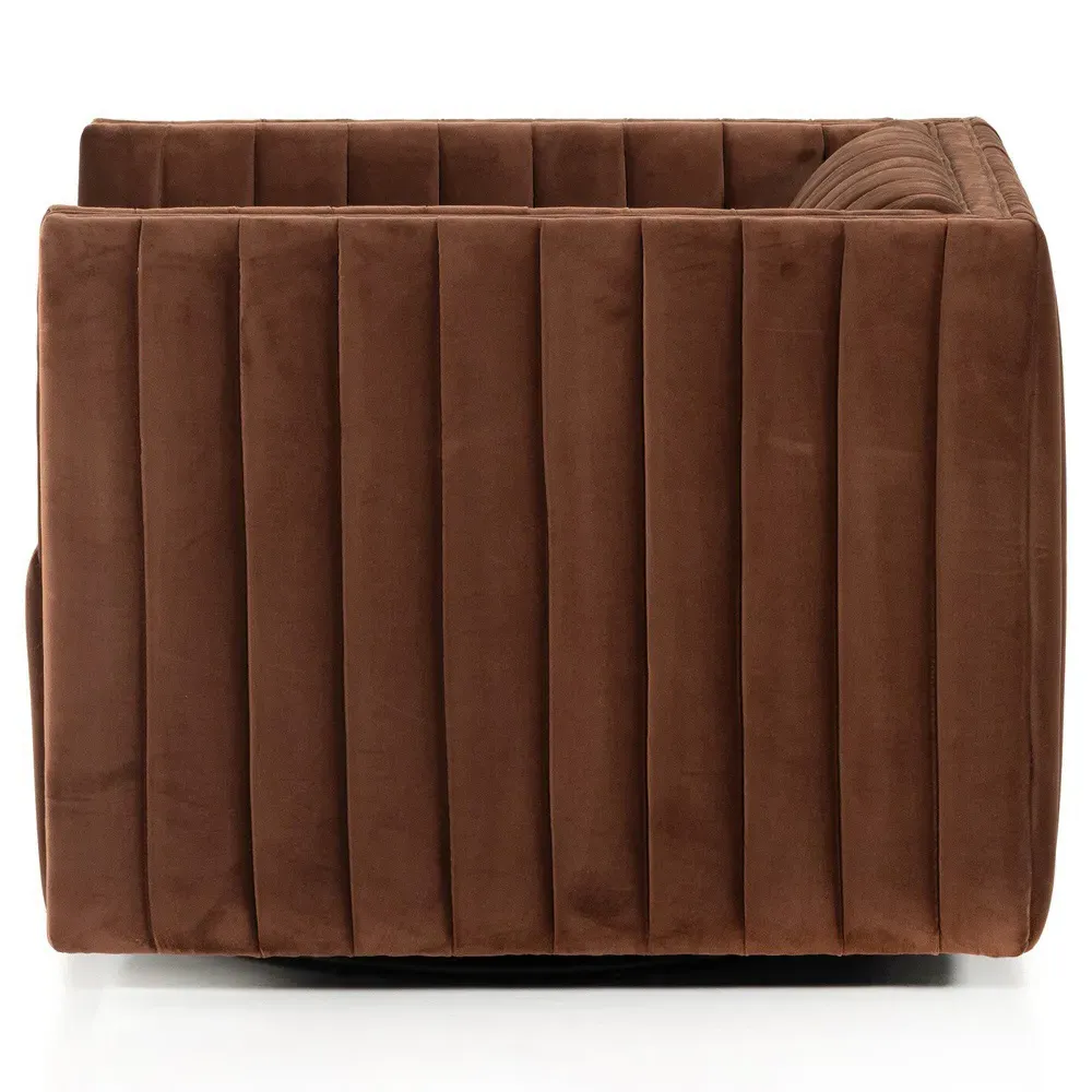 Leo Swivel Chair with Channel Tufting - Auburn Brown, Velvet