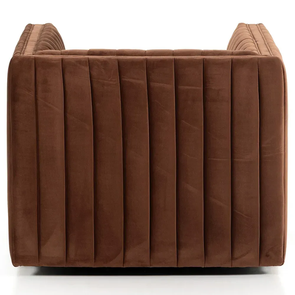 Leo Swivel Chair with Channel Tufting - Auburn Brown, Velvet