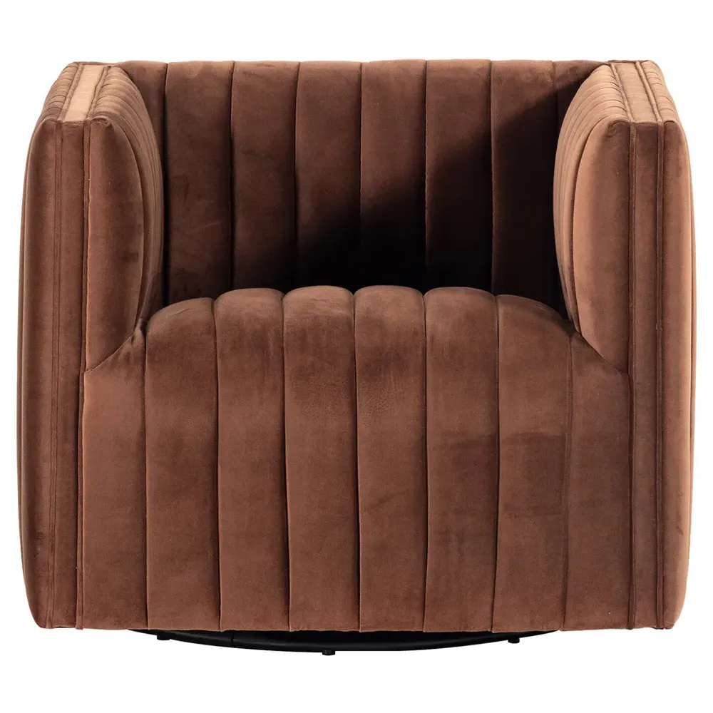 Leo Swivel Chair with Channel Tufting - Auburn Brown, Velvet