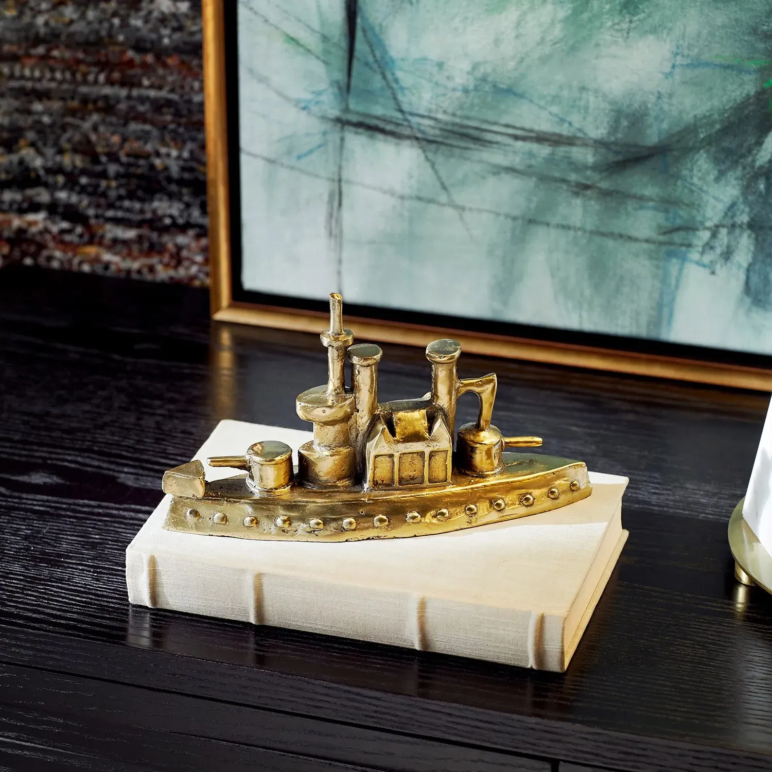 Leon Iron Boat Sculpture - Aged Brass