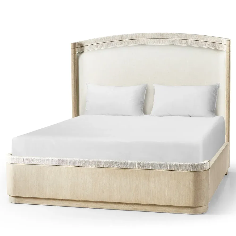 Leonard King Size Bed - Cream, Whitewashed Oak