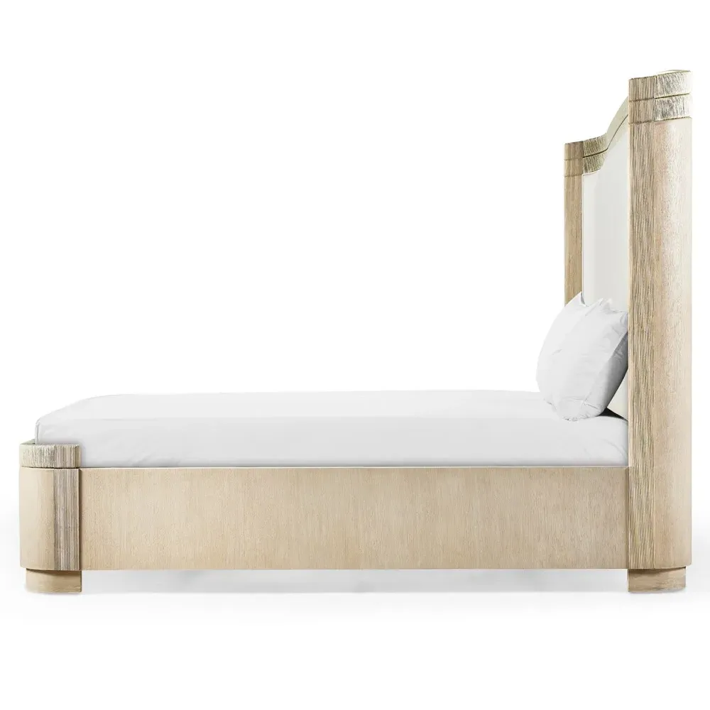 Leonard King Size Bed - Cream, Whitewashed Oak