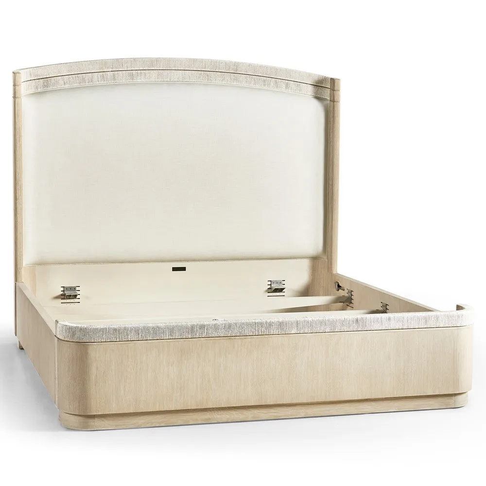 Leonard King Size Bed - Cream, Whitewashed Oak